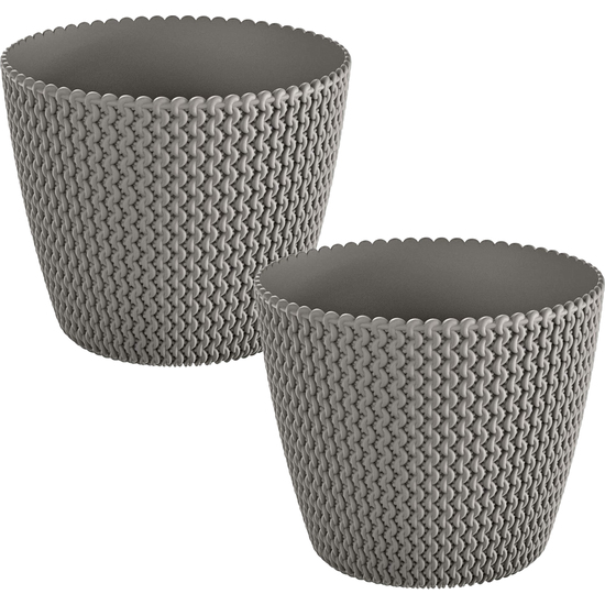 2x maceta redonda 8l prosperplast splofy de plastico en color gris, ø25,9 x 22 cm