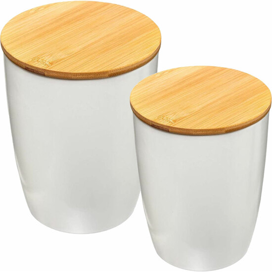 2x tarro de cerámica con tapa de madera de bambú 0,85l + 1,5l