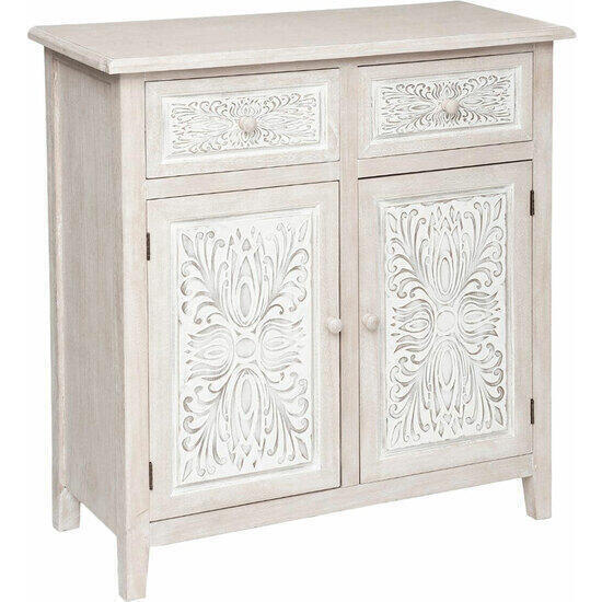 Aparador práctico y elegante con 2 puertas en madera blanca|l. 80 x p. 34,5 x h. 85 cm