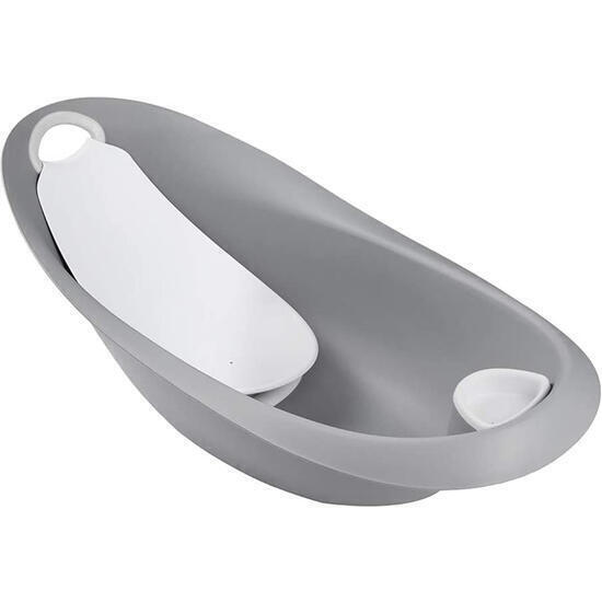 Bañera ergonómica con asas suaves stars, tapón y asiento anatómico, de 0 a 6 meses, gris