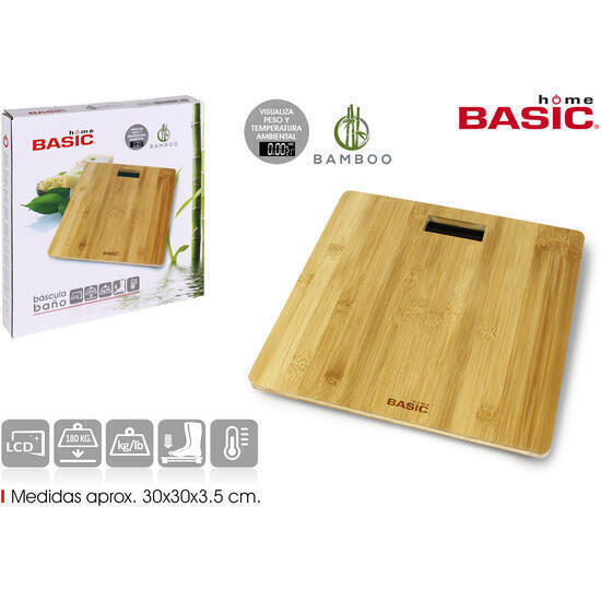 Bascula baño digit.150kg rect.bambu basic home