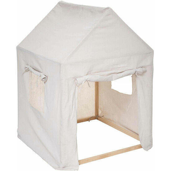 Cabaña de lona infantil con estructura de madera - 77,5 x 77,5 x 116cm