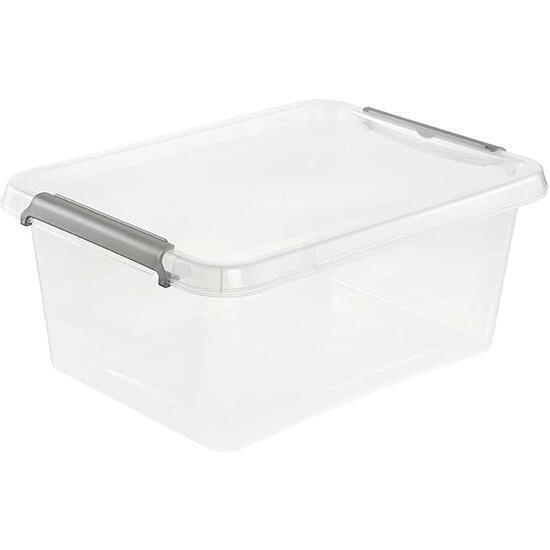 Caja de almacenamiento / caja de clip lara, 12,5 litros, modular apilable, tapa con clip p