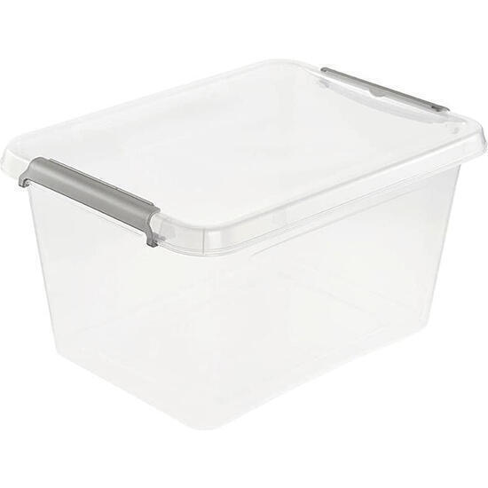 Caja de almacenamiento / caja de clip lara, 15,5 litros, modular apilable, tapa con clip p