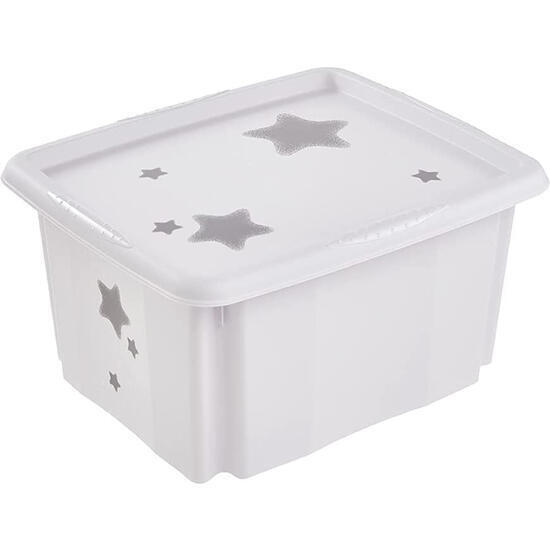 Caja de almacenamiento con decoración, con tapa, 24 litros, 41,5x35,5x22, estrellas, colec