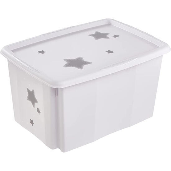 Caja de almacenamiento con decoración, con tapa, 45 litros, 55,5x40x30, estrellas colecció