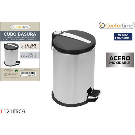 Cubo basura metal c/pedal 12lts confortime