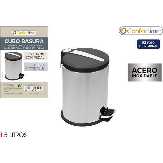 Cubo basura metal c/pedal 5lts confortime