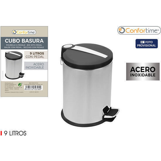 Cubo basura metal c/pedal 9lts confortime