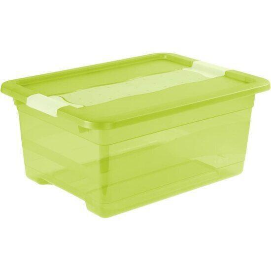 Cubo de almacenaje con tapa, plástico, verde transparente, 12 l