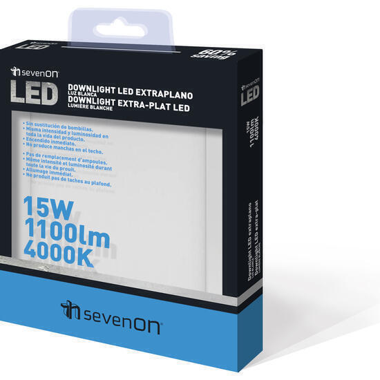 Downl.extrapl.led smd cuad.blanco 15w 1100lm 225x225 120º 4000k 25000h 7hsevenon cj.1