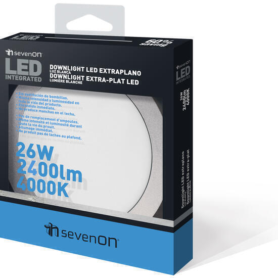 Downl.extrapl.led smd red.alum.mate 26w 2400lm225mm120º4000k25000h 7hsevenon cj.1