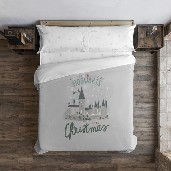 Funda nórdica con botones 100% algodón modelo hogwarts in christmas para cama de 120 (200x