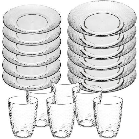 Juego de 6 platos llanos + 6 platos de postre + 6 vasos wellhome.