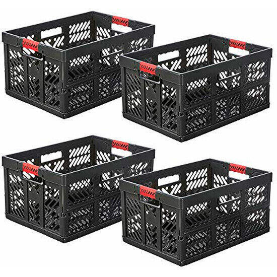 Keeeper 4x robustas cajas plegables con mangos suaves, 54 x 37 x 28 cm, 45 l, ben, gris gr