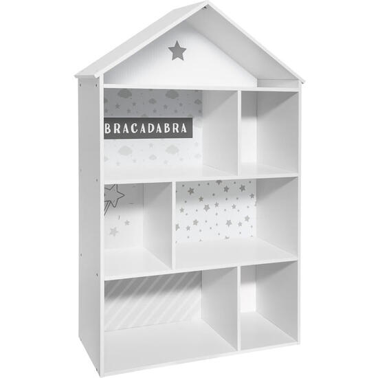 Librería infantil en forma de casa con 7 espacios gris atmosphera.