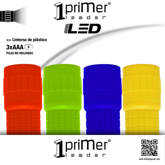 Linterna plástico led. varios colores. 98x30mm (pilas 3xaaa no incluidas)