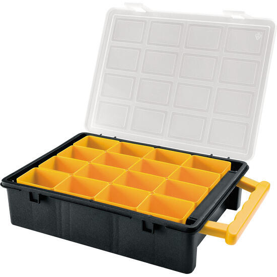 Organizador de plástico con 16 cajas extraíbles l 242 x p 188 x h 60 mm.