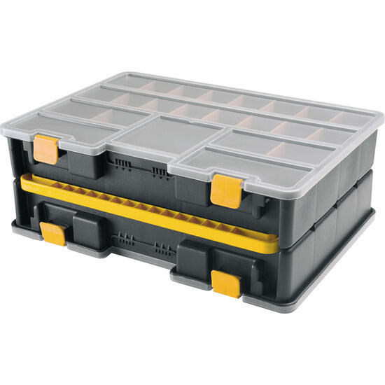 Organizador de plástico doble l 443 x p 317 x h 160 mm con separadores extraíbles, tapa tr