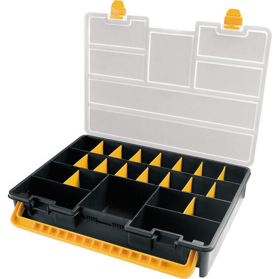 Organizador de plástico l443 x p317 x h80 mm con separadores extraíbles, tapa transparente