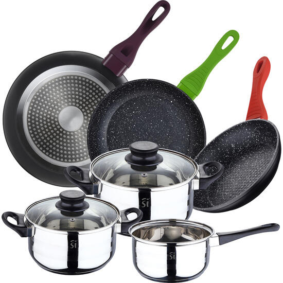 Pack batería de cocina 5 piezas + juego de 3 sartenes de 20/24/28cm