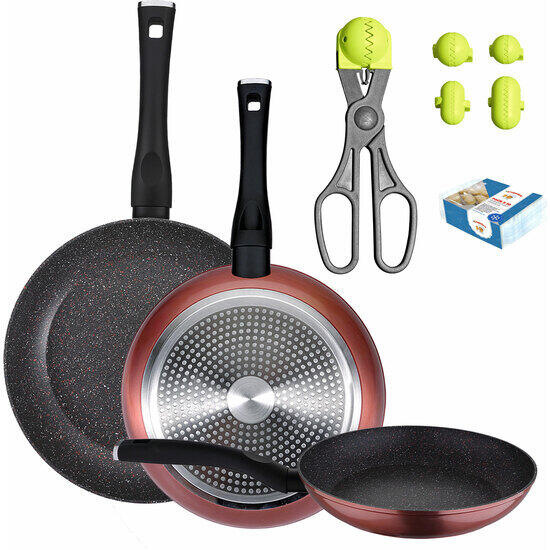 Pack de 3 sartenes ø20/24 y 28 cms + utensilio multiusos la croquetera con 4 moldes con 20