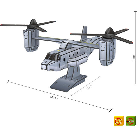 Puzzle 3d aircraft mv-22 osprey -50 pcs - tamaño montado: 22m x 33.5cm x 45cm