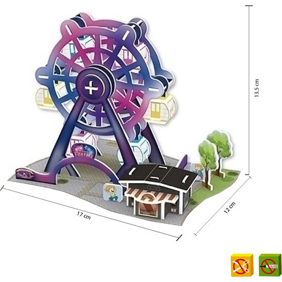 Puzzle 3d atracción noria -50 pcs - tamaño montado: 17cm x 12cm x 13.5cm