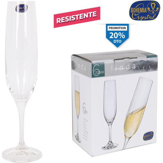 Set 6 copa cava cristal bohemia 220cc linda