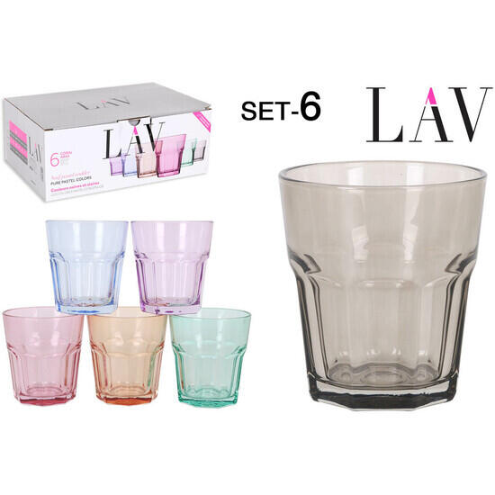 Set 6 vasos agua 305cc colores pastel