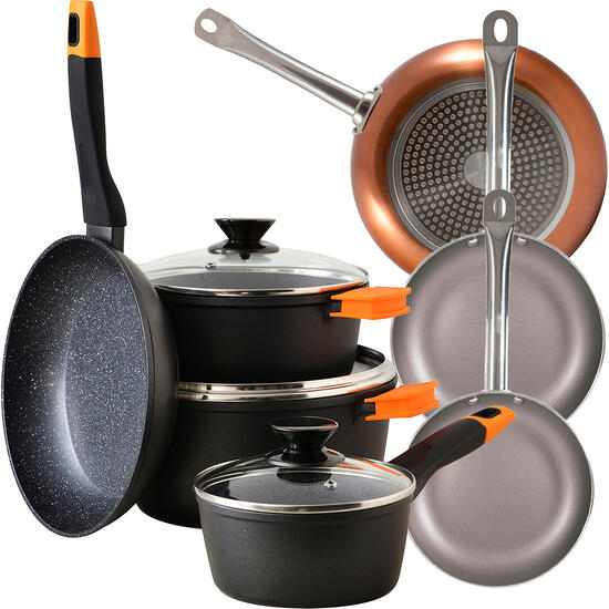 Set batería de cocina 7 piezas + 3pc sartenes en aluminio prensado.