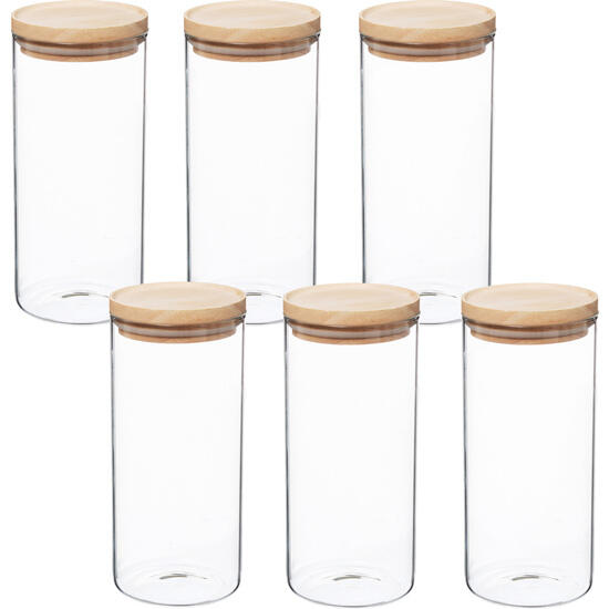 Set de 6 tarros de vidrio y madera 1,3 l