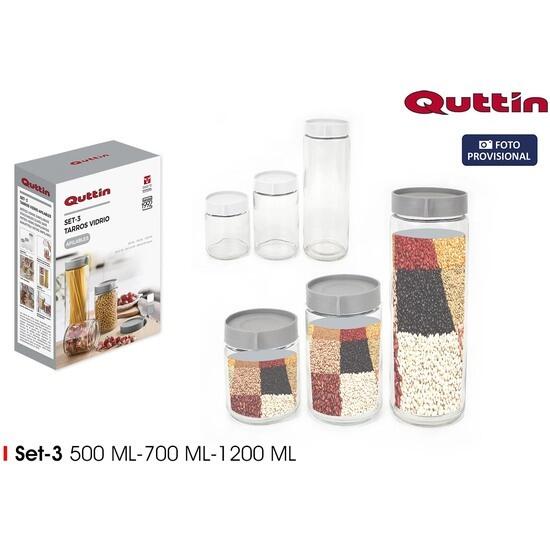 Set3 tarros vidrio apilable tapa plastico quttin