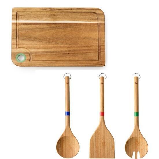 Tabla de corte y utensilios de cocina, madera de bambú