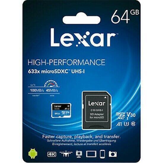 Tarjeta lexar 633x hs micro sdxc uhs-i c10 con adaptador - 64 gb