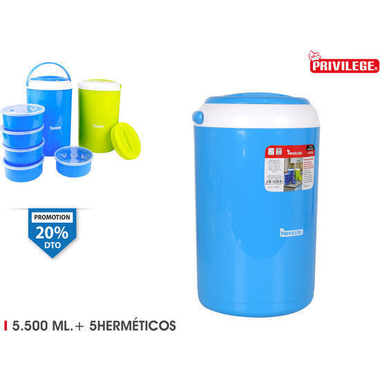 Termo alimentos plástico 5500ml+5hermeticos privilege