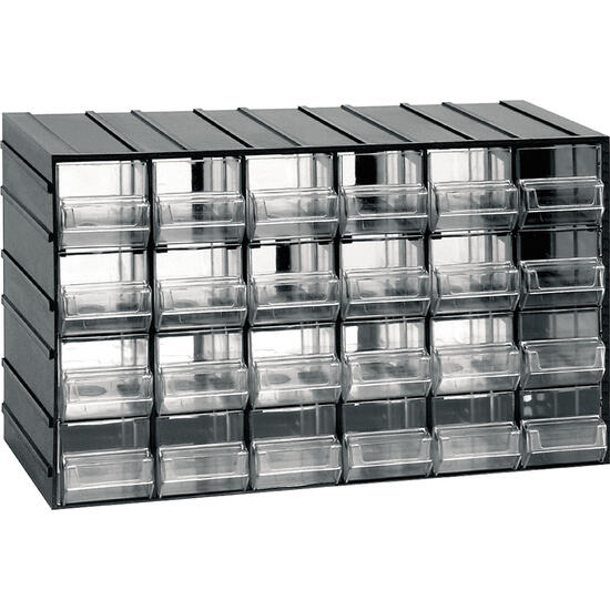 Unidad de almacenamiento modular de plástico l 382 x p 148 x h 230 mm con 24 cajones trans